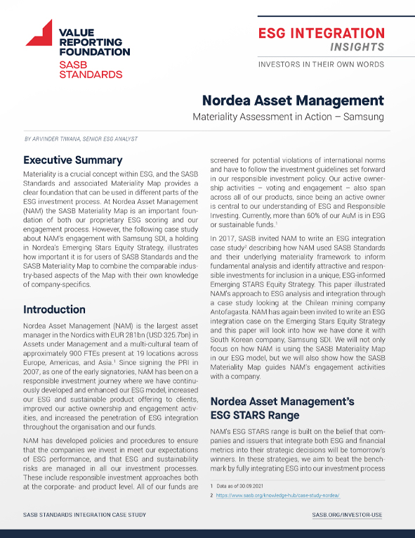 ESG整合洞察:Nordea资产管理公司